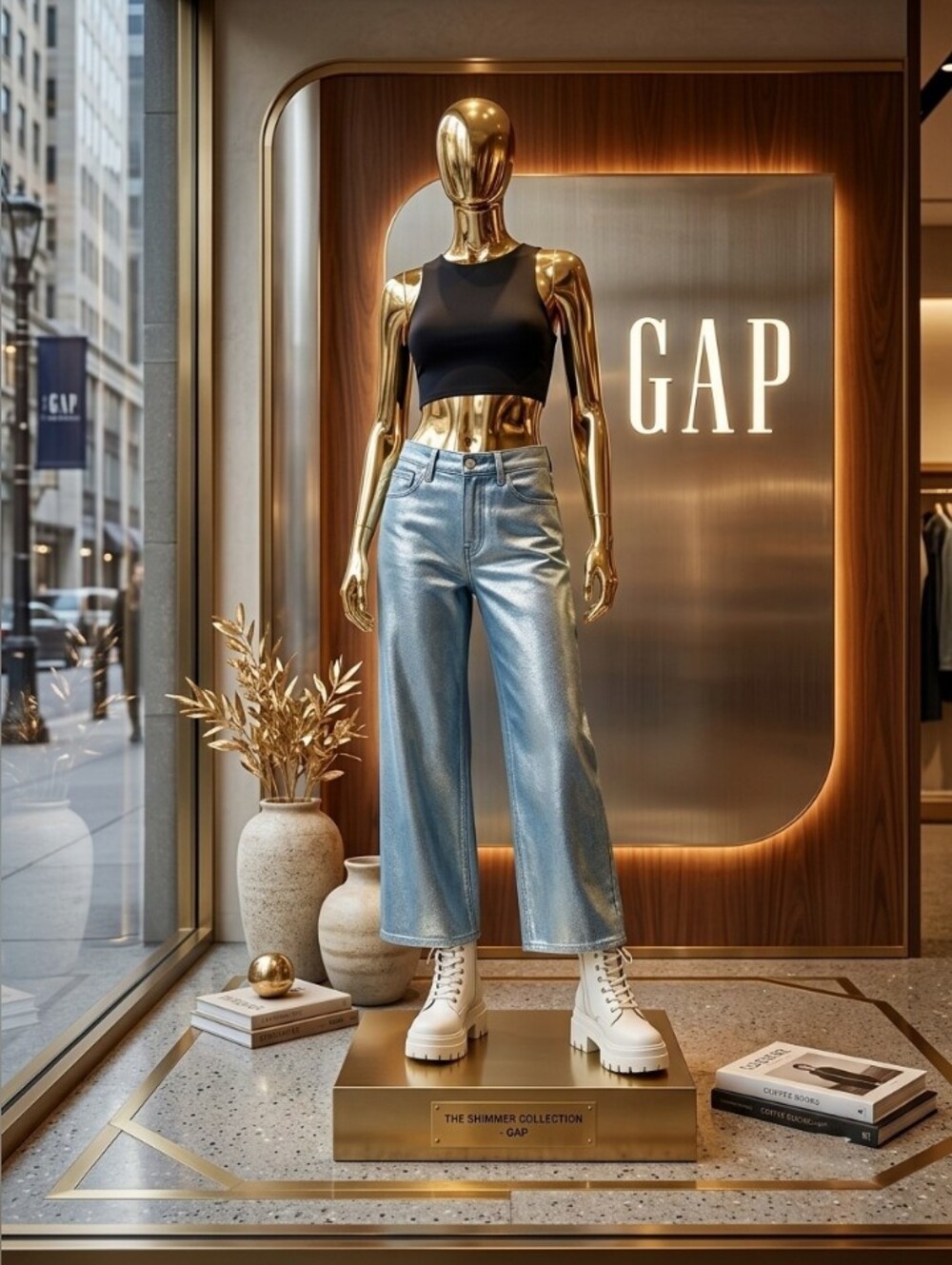 GAP Metallic Sky Blue Wide-Leg Jeans